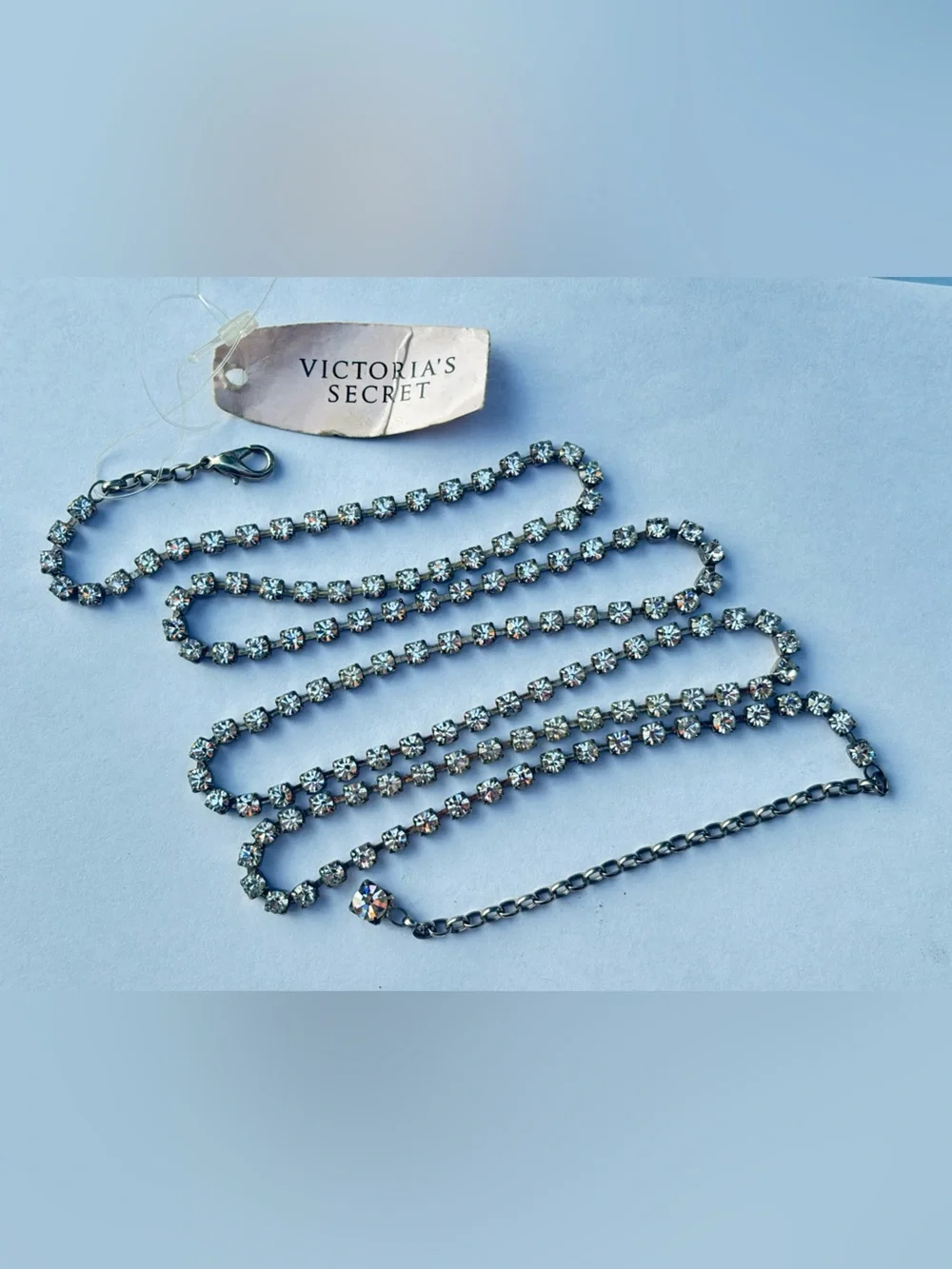Vintage Y2K Victorias Secret Silver Tone Rhinestone‎ Belly Chain Belt 38” M/L